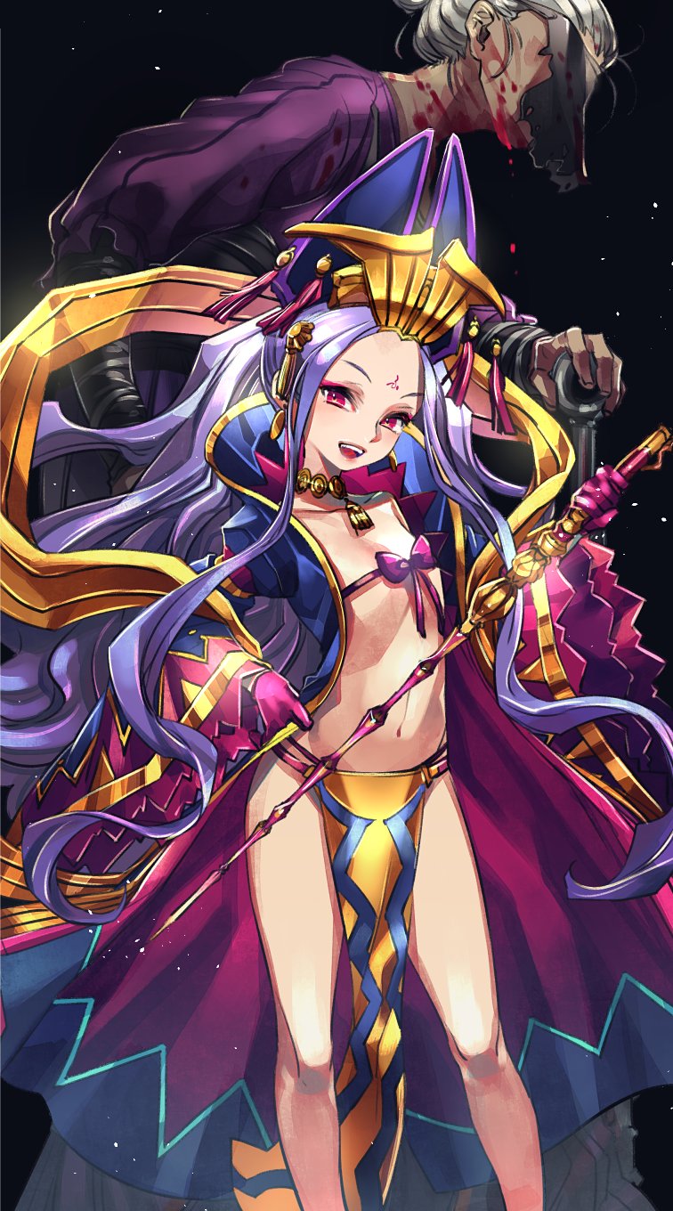 bare_legs blood blood_drip blue_hair bow bow_bra bra chinese_clothes coat commentary_request covered_face crown facial_mark fate/grand_order fate_(series) feet_out_of_frame flat_chest forehead_mark gloves hair_ornament hanfu hat highres holding holding_staff jewelry long_hair long_sleeves looking_at_viewer mask navel necklace open_mouth pelvic_curtain pink_coat pink_gloves pink_hair revealing_clothes ribbon ribbon_bra shawl smile staff standing string string_bra tenobe tiara underwear very_long_hair wide_sleeves wu_zetian_(fate/grand_order)
