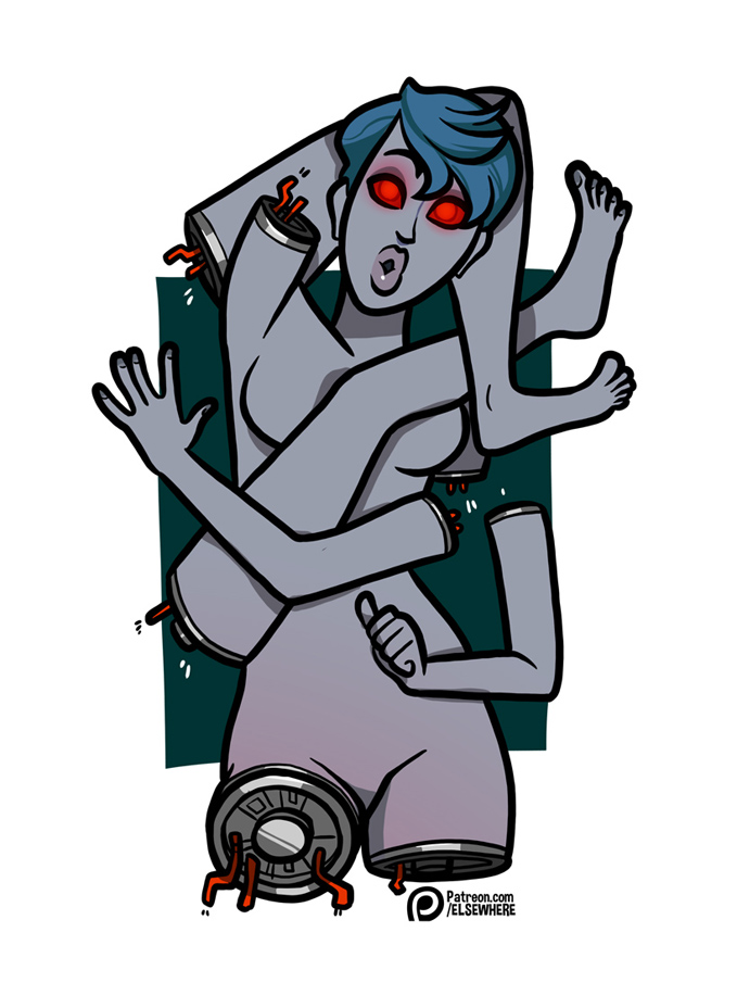 2017 5_fingers 5_toes android biped bird's-eye_view blue_background blue_hair breasts chiss_(delidah) delidah detachable detachable_limbs digital_drawing_(artwork) digital_media_(artwork) featureless_breasts featureless_crotch feet female fist glowing glowing_eyes grey_nails grey_skin hair high-angle_view humanoid humanoid_feet humanoid_hands legs_above_head looking_at_viewer looking_up lying machine medium_breasts not_furry nude on_back open_mouth patreon red_eyes red_sclera robot short_hair simple_background solo toes url white_background wide_eyed wiring