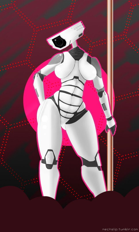 breasts cctv digital_drawing_(artwork) digital_media_(artwork) female machine mechslip robot simple_background thick_thighs