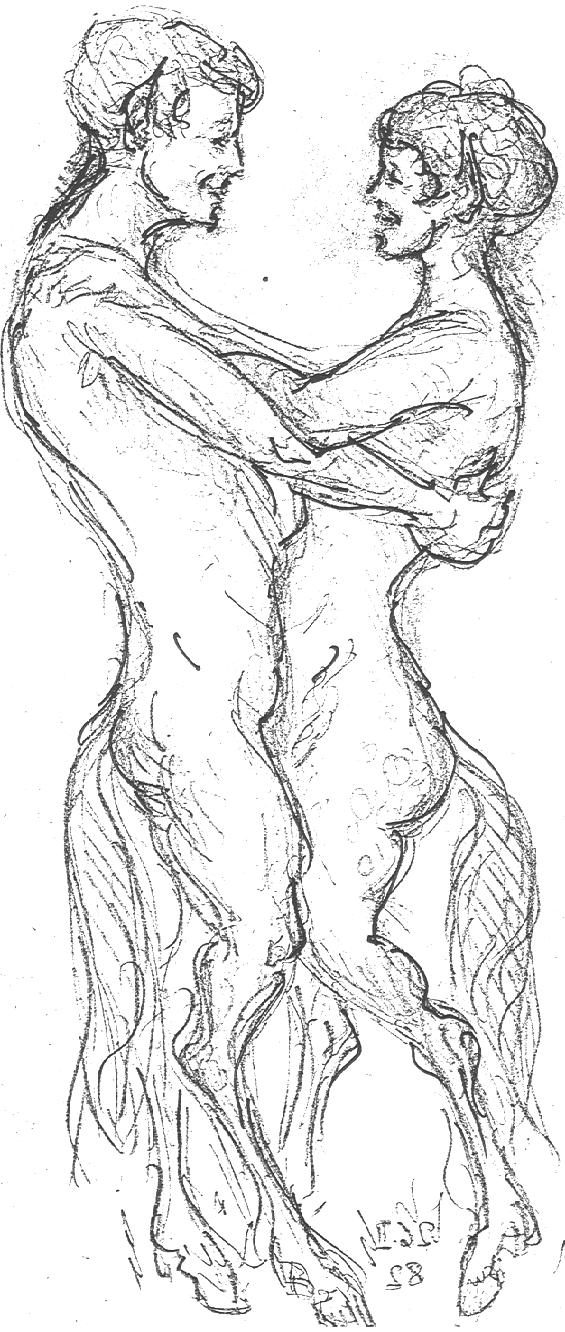 2011 black_and_white dancing duo equine female hooves jokisileno looking_at_partner male male/female mammal monochrome satyr side_view silenus simple_background sketch smile traditional_media_(artwork) white_background