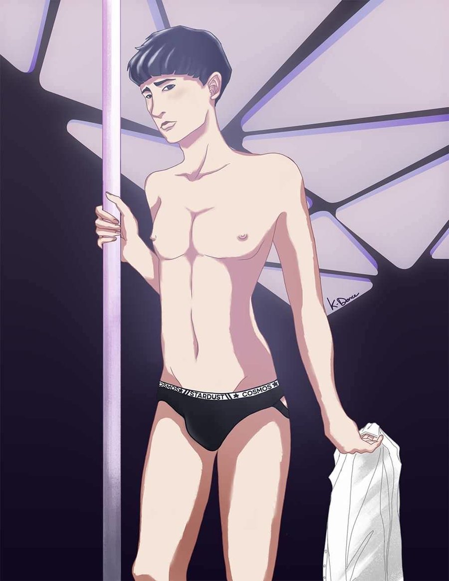 black_hair boy club credence_barebone fantastic_beasts_and_where_to_find_them pole pole_dancer solo stripper striptease underwear