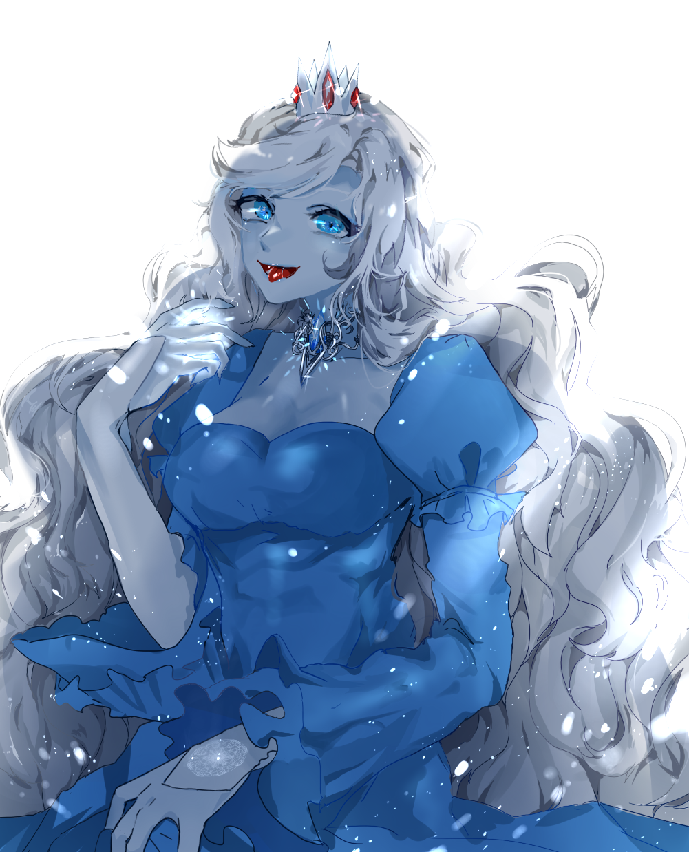 1girl adventure_time blue_skin breasts crown dress female ice_queen long_hair solo white_hair