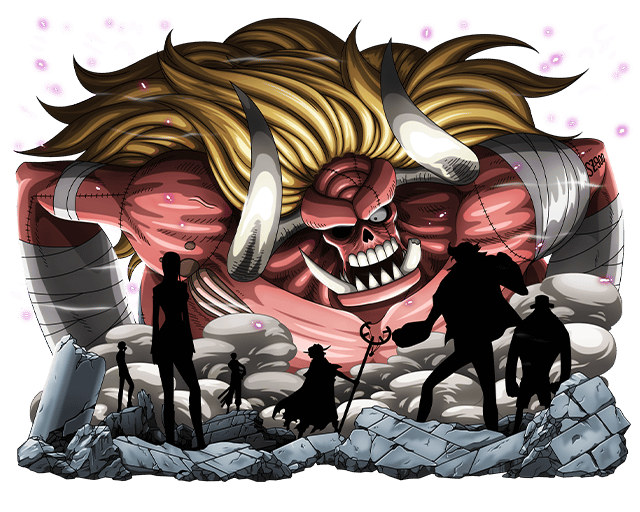 6+boys arm_tattoo bandages blonde_hair bodskih franky giant holding holding_staff horns long_hair multiple_boys nico_robin oars one_piece open_mouth roronoa_zoro rubble sanji silhouette sogeking staff standing stitches tattoo tony_tony_chopper transparent_background tusks very_long_hair zombie