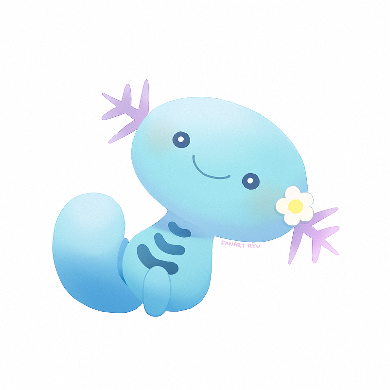 black_border border closed_mouth flower_ornament full_body gen_2_pokemon looking_at_viewer no_humans pokemon pokemon_(creature) signature simple_background smile solo white_background wooper