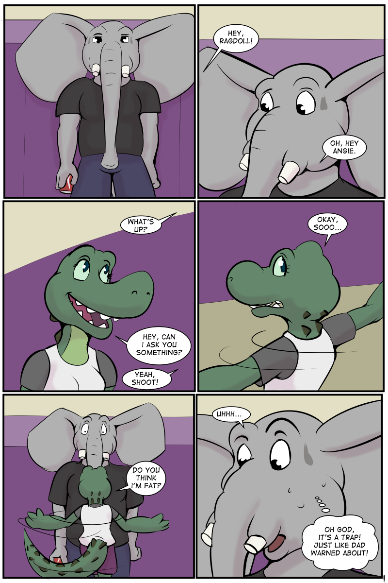 alligator angie_(study_partners) anthro breasts comic crocodilian duo elephant english_text mammal ragdoll_(study_partners) reptile scalie study_partners text thunderouserections young