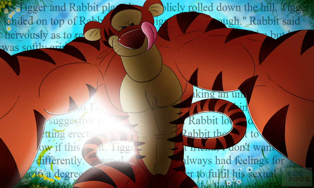 2017 animal_genitalia anthro disney feline licking low-angle_view male mammal penis rcc2002 sheath solo stripes text tiger tigger tongue tongue_out winnie_the_pooh_(franchise) worm's-eye_view
