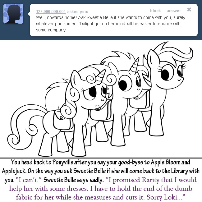 bitterplaguerat dialogue earth_pony english_text equine fan_character female friendship_is_magic group horn horse loki_(bitterplaguerat) male mammal my_little_pony pony sad saddle_bag scootaloo_(mlp) sweetie_belle_(mlp) text unicorn