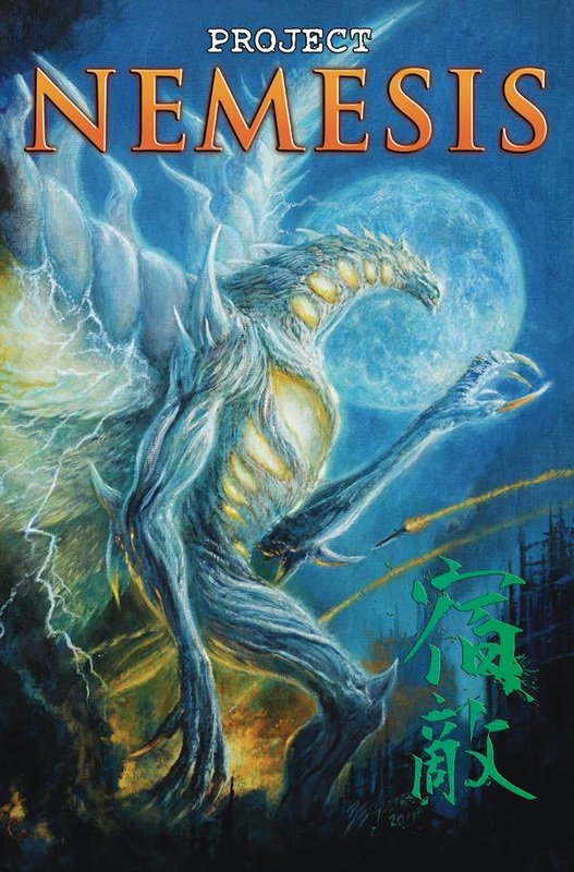 bob_eggleton electricity explosion fire forest giant_monster glowing kaijuu missile monster moon nemesis_(project_nemesis) night project_nemesis smoke text wings