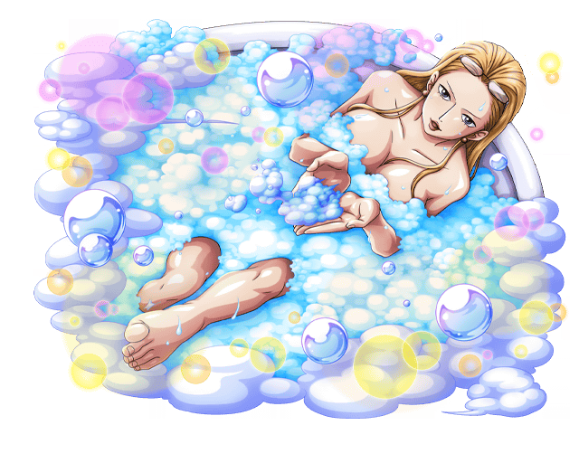bathtub blonde_hair blue_eyes bodskih breasts cleavage collarbone eyewear_on_head from_above kalifa large_breasts leg_up lipstick long_hair looking_at_viewer makeup nude one_piece parted_lips red_lips shiny shiny_skin sitting soap_bubbles solo transparent_background