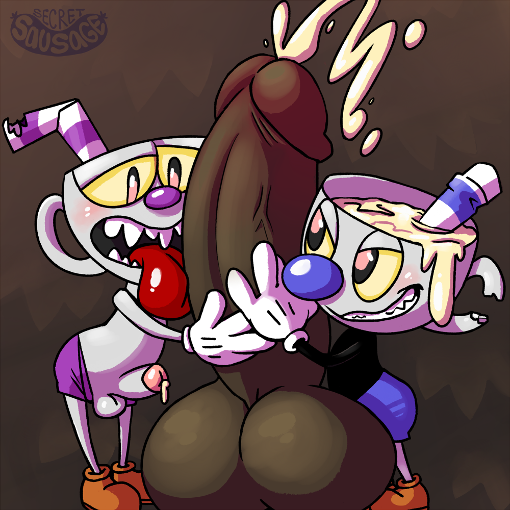 animate_inanimate balls big_balls big_penis blush clothed clothing collaborative_handjob cum cum_on_penis cum_string cumshot cup cuphead_(character) cuphead_(game) disembodied_penis ejaculation erection evil_variant fellatio footwear gloves group group_sex handjob humanoid licking male male/male mugman object_head open_mouth oral orgasm penis penis_lick secret_sausage sex sharp_teeth shoes shorts size_difference small_dom_big_sub smile standing straw teeth thick_penis threesome tongue tongue_out toony topless uncut vein veiny_penis video_games