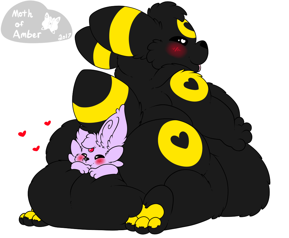&lt;3 &lt;3_eyes ambiguous_gender anal_vore blush duo eeveelution espeon mothofamber nintendo overweight pok&eacute;mon pok&eacute;mon_(species) size_difference tongue tongue_out umbreon video_games vore