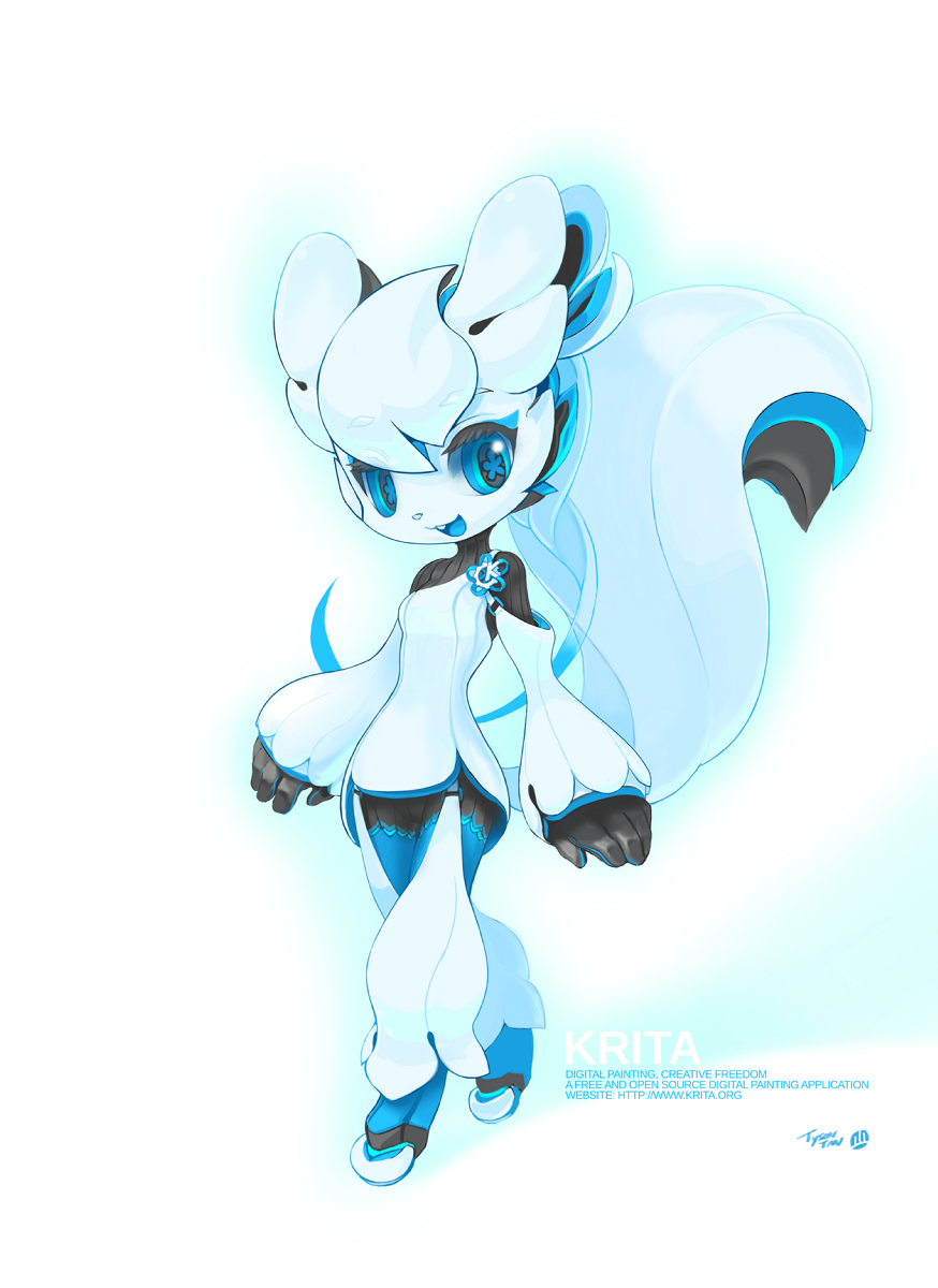 2013 anthro blue_eyes exotic_pupils female kiki_the_cyber_squirrel krita_(program) machine mammal mascot robot rodent signature simple_background solo squirrel text tysontan white_background