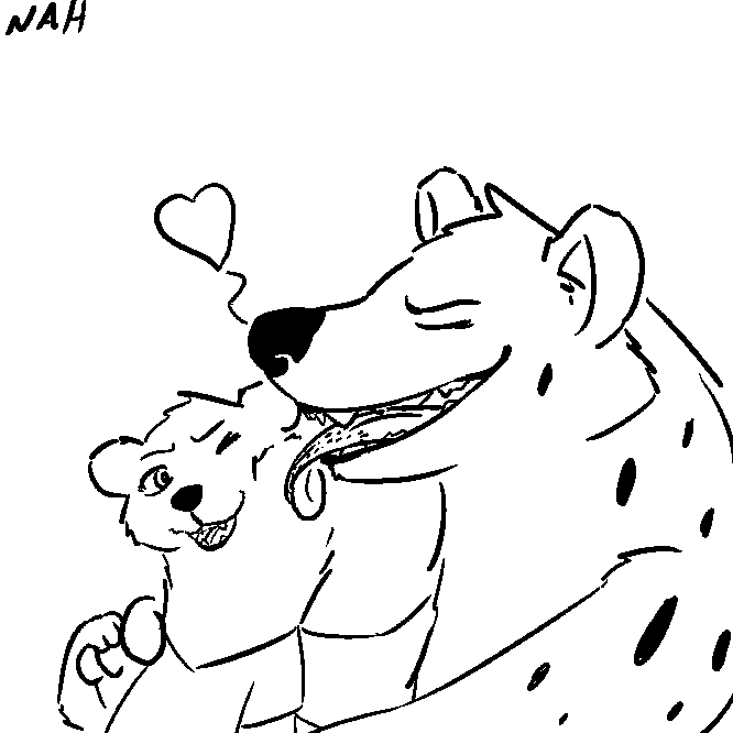 &lt;3 anthro anthro_on_anthro clothed clothing cute digital_media_(artwork) duo eyes_closed face_lick fur hyena interspecies licking love mammal nah_(artist) open_mouth open_smile romantic_couple simple_background smile spots teeth tongue tongue_out white_background