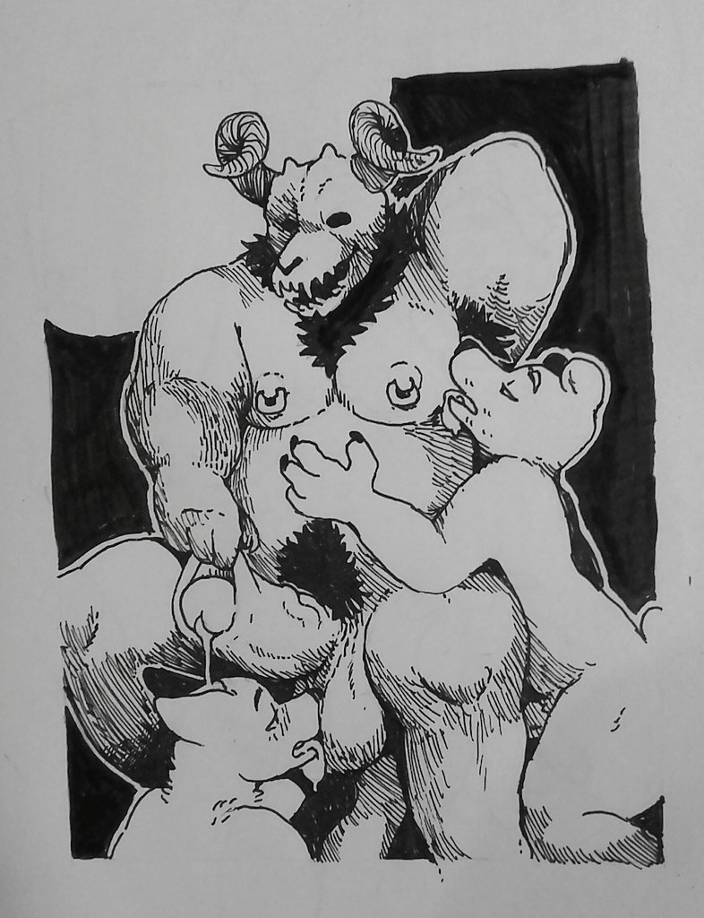 balls blush canine demon foreskin foreskin_play foreskin_pull glitter_trap_boy group horn male male/male mammal nipple_piercing nipples nude penis piercing precum size_difference skull uncut worship
