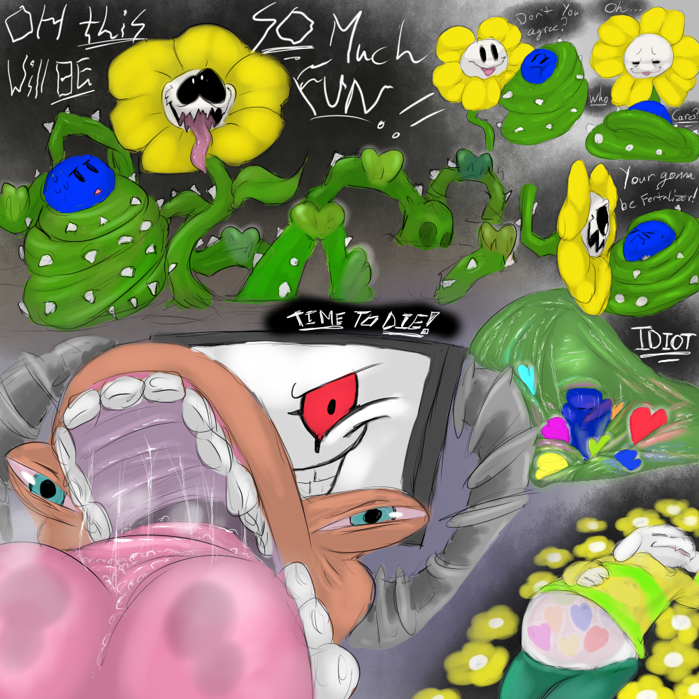 ! &lt;3 abdominal_bulge ambiguous/ambiguous ambiguous_gender anthro asriel asriel_dreemurr caprine coiling da~blueguy digestion english_text eyes_closed flower flowey_the_flower fluffy frown goat happy human insane internal invalid_tag looking_down lying mammal nude on_back open_mouth oral_vore photoshop_flowey plant sad scary simple_background skull smile souls spikes squint stomach taunting teeth text throat undertale upset video_games vines vore