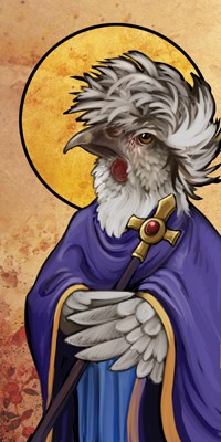 ambiguous_gender anthro avian bird brown_eyes clothed clothing feathered_wings feathers grey_feathers low_res saint saint_frizzle solo staff ursula_vernon wings