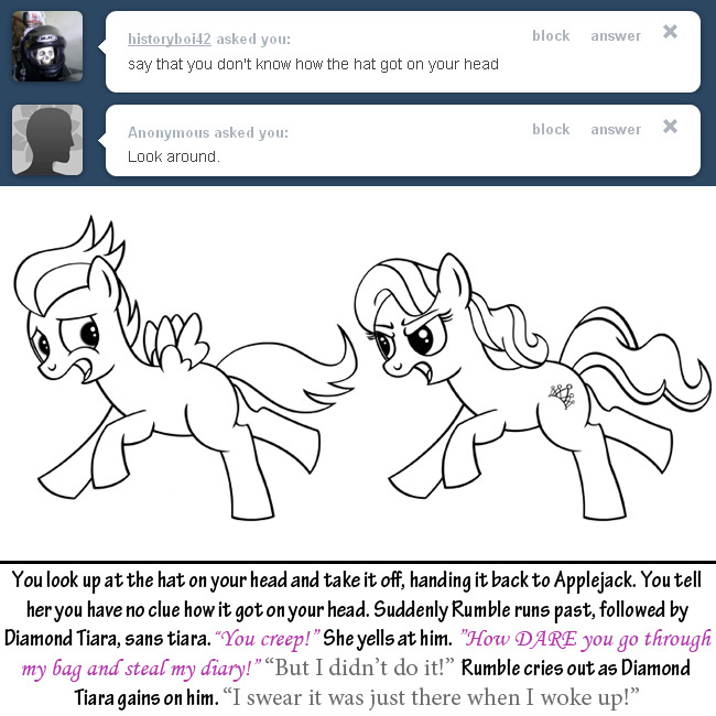 angry bitterplaguerat black_and_white crown dialogue diamond_tiara_(mlp) earth_pony english_text equine friendship_is_magic horse mammal monochrome my_little_pony pegasus pony rumble_(mlp) scared text tiara wings