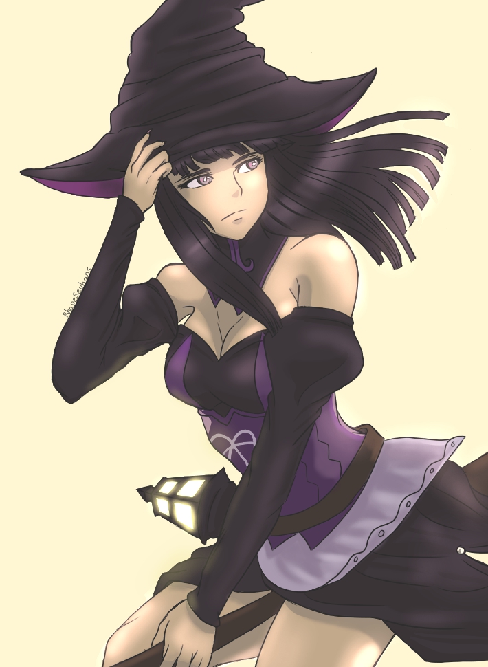 black_hair broom broom_riding fire_emblem fire_emblem_if hat lantern purple_eyes simple_background solo syalla_(fire_emblem_if) white_background witch witch_hat