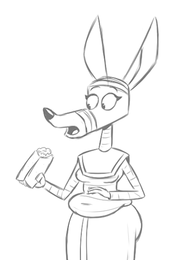 amunet anthro burrito canine ducktales ducktales_(2017) egyptian female jackal mammal monochrome navel overweight overweight_female solo surprise unknown_artist weight_gain wrappings