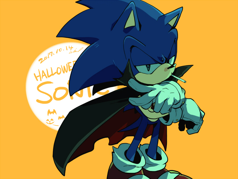 2017 aimf0324 anthro black_nose cape clothing costume english_text footwear gloves green_eyes half-closed_eyes halloween hedgehog holidays male mammal solo sonic_(series) sonic_the_hedgehog text video_games