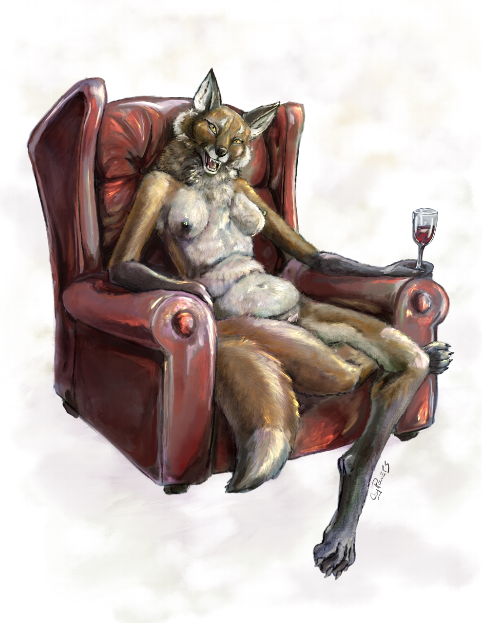 2019 4_toes alcohol animal_genitalia animal_pussy barefoot belly beverage black_claws black_fur black_nipples black_nose breasts canid canine canine_pussy chair claws coypowers erect_nipples fangs female fluffy fluffy_tail fox fur gloves_(marking) hindpaw looking_at_viewer mammal markings navel neck_tuft nipples nude open_mouth paws pussy relaxing seductive simple_background slightly_chubby socks_(marking) solo teeth toe_claws toes tongue tuft white_background white_fur wine yellow_eyes