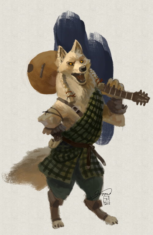 anthro armello canine claws clothed clothing digital_media_(artwork) fur guitar instrument mac_tyre male mammal musical_instrument open_mouth simple_background sinto619 solo standing teeth toe_claws video_games wolf yellow_eyes