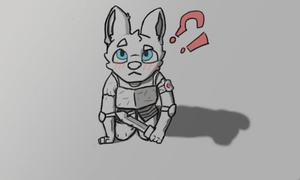 2018 anthro armor blue_eyes blush canine embarrassed gongwool(artist) hair kneeling looking_at_viewer male mammal melee_weapon short_hair simple_background sword symbol weapon wolf