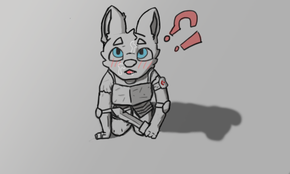 2018 anthro armor blue_eyes blush canine cum embarrassed gongwool(artist) hair humiliation kneeling looking_at_viewer male mammal melee_weapon saliva short_hair simple_background sword symbol weapon wolf