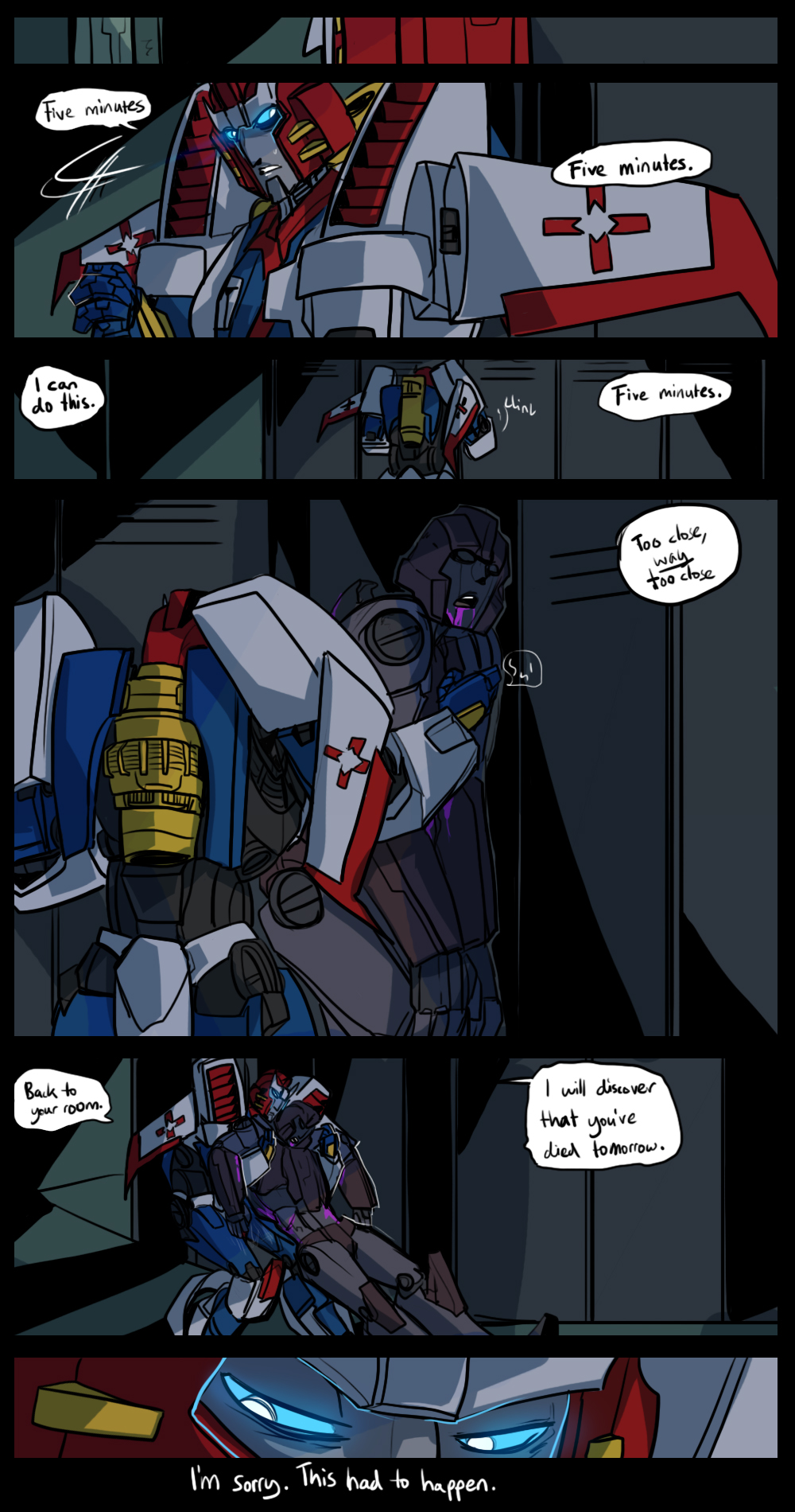 2015 aircraft alien autobot blood blue_eyes blush comic corpse cybertronian dead_body death dialogue digital_media_(artwork) english_text eyes_closed female glowing hallway hi_res humanoid living_aircraft living_machine locker locker_room machine male not_furry open_mouth pharma_(transformers) purple_blood robot schandbringer simple_background solo sound_effects speech_bubble standing teeth text tongue transformers