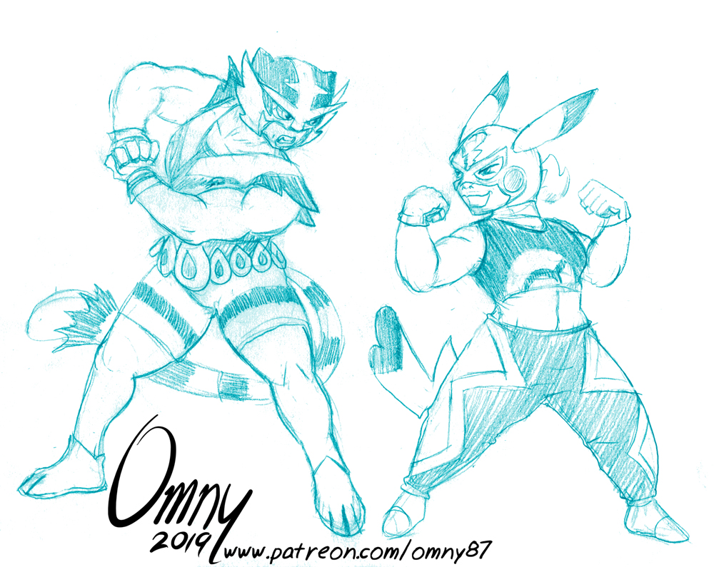 2019 alternate_species anthro digital_media_(artwork) human humanized incineroar mammal nintendo omny87 pikachu pok&eacute;mon pok&eacute;mon_(species) video_games