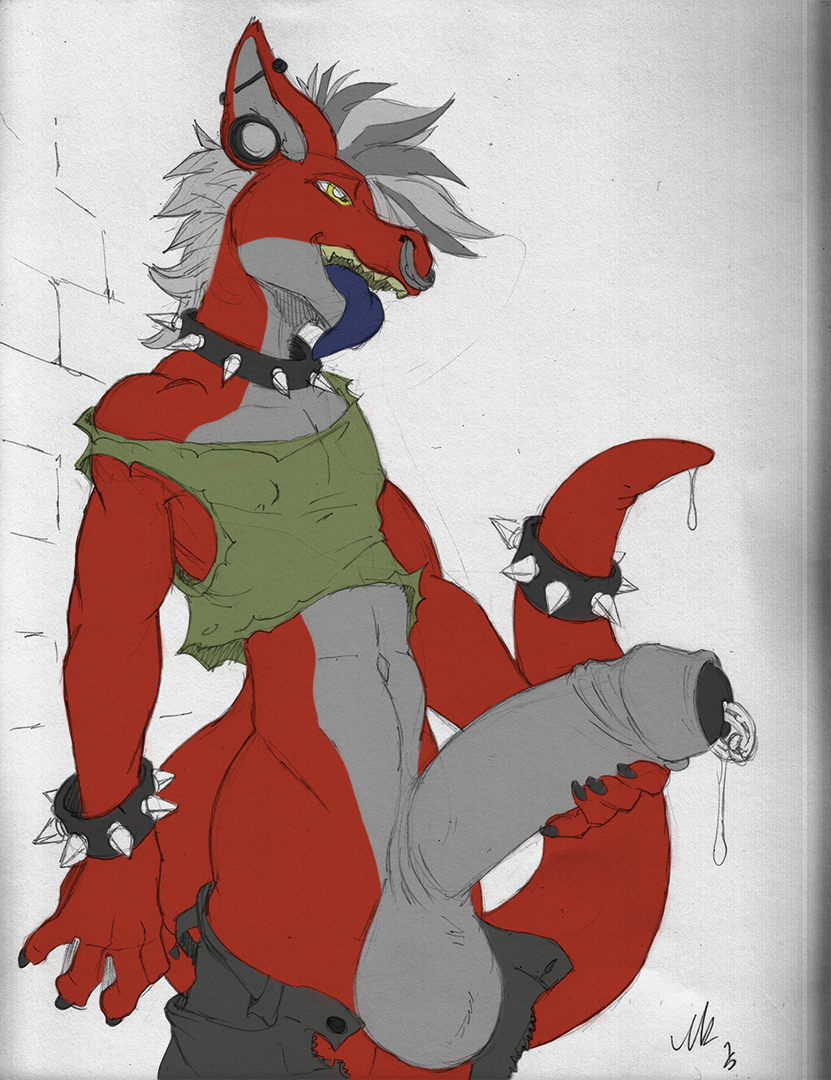 anthro balls big_penis ear_piercing facial_piercing genital_piercing gideon huge_penis humanoid_penis lizard male nose_piercing nose_ring penis penis_piercing piercing redd_(fursona) reptile scalie solo uncut