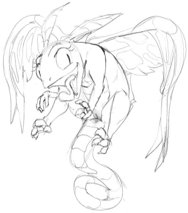 2017 brightwing claws derp_eyes dotkwa dragon faerie_dragon fairy female feral greyscale heroes_of_the_storm long_tongue midair monochrome nude open_mouth pussy simple_background sketch solo tongue tongue_out white_background wings