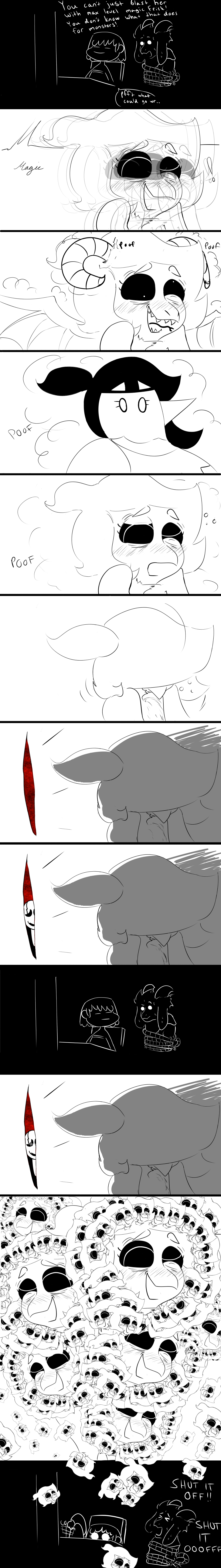 absurd_res anthro asriel_dreemurr avian bird bound caprine cheerie clothed clothing comic confusion dreemurr_reborn female gaster goat haaru hi_res horn human humor male mammal monochrome multiple_images nervous open_mouth protagonist_(undertale) scared simple_background smile sweat transformation undertale video_games yelling