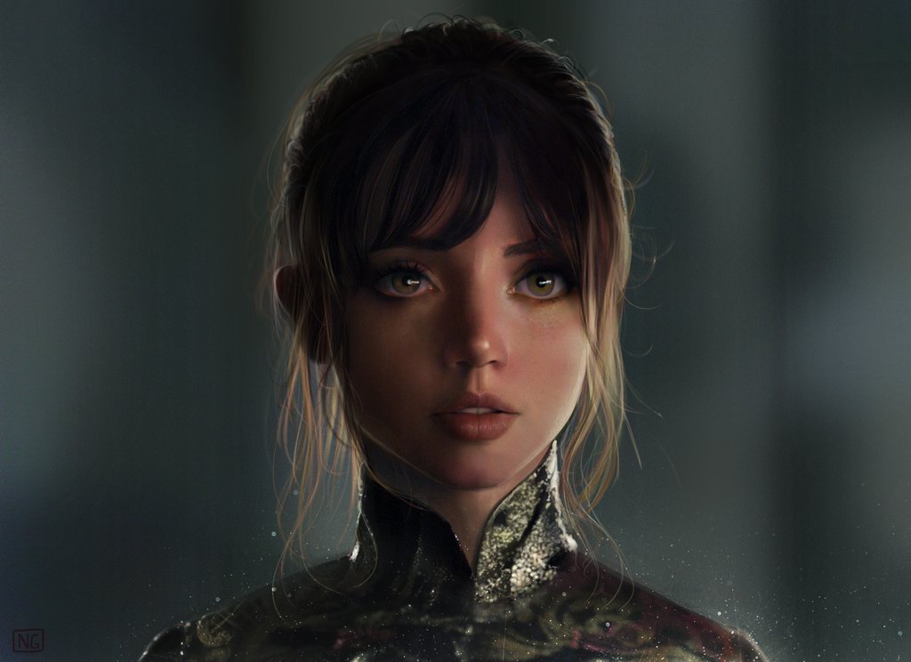 blade_runner blade_runner_2049 brown_eyes brown_hair china_dress chinese_clothes derivative_work downscaled dress eyebrows fake_screenshot joi lips looking_at_viewer making_of md5_mismatch naztazzia_gagalac photorealistic realistic resized signature