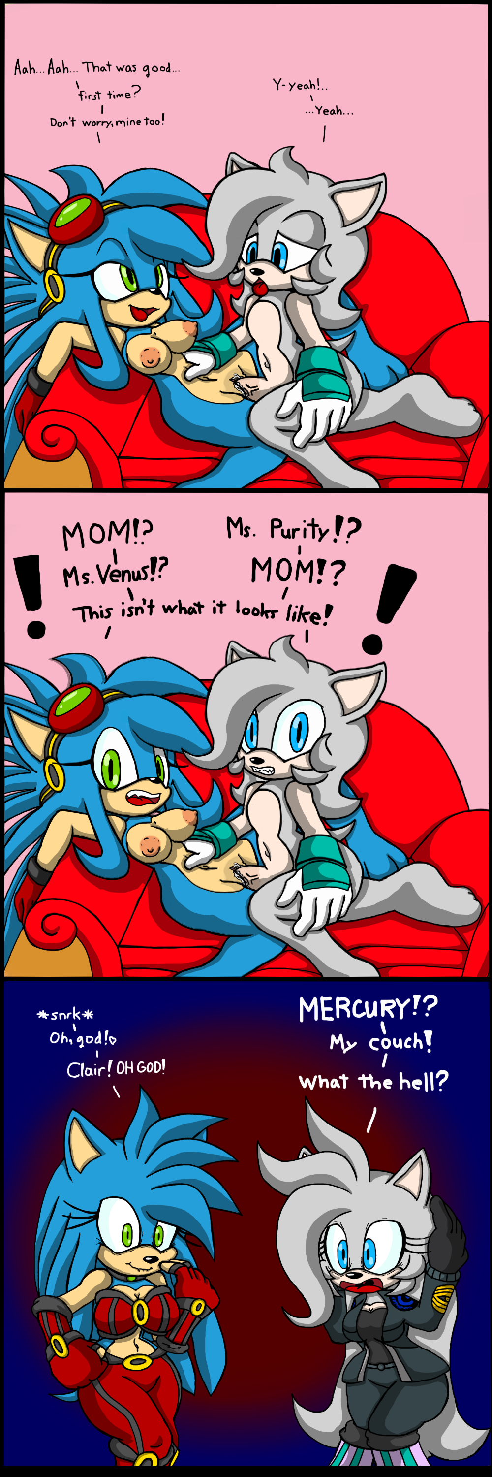 2017 becky_the_hedgehog breasts caught clothing comic cum cum_while_penetrated erection female gloves hedgehog lying male male/female male_penetrating mammal mostly_nude nipples on_back paradiserock penetration sex sofa sonic_(series) text venus_the_hedgehog