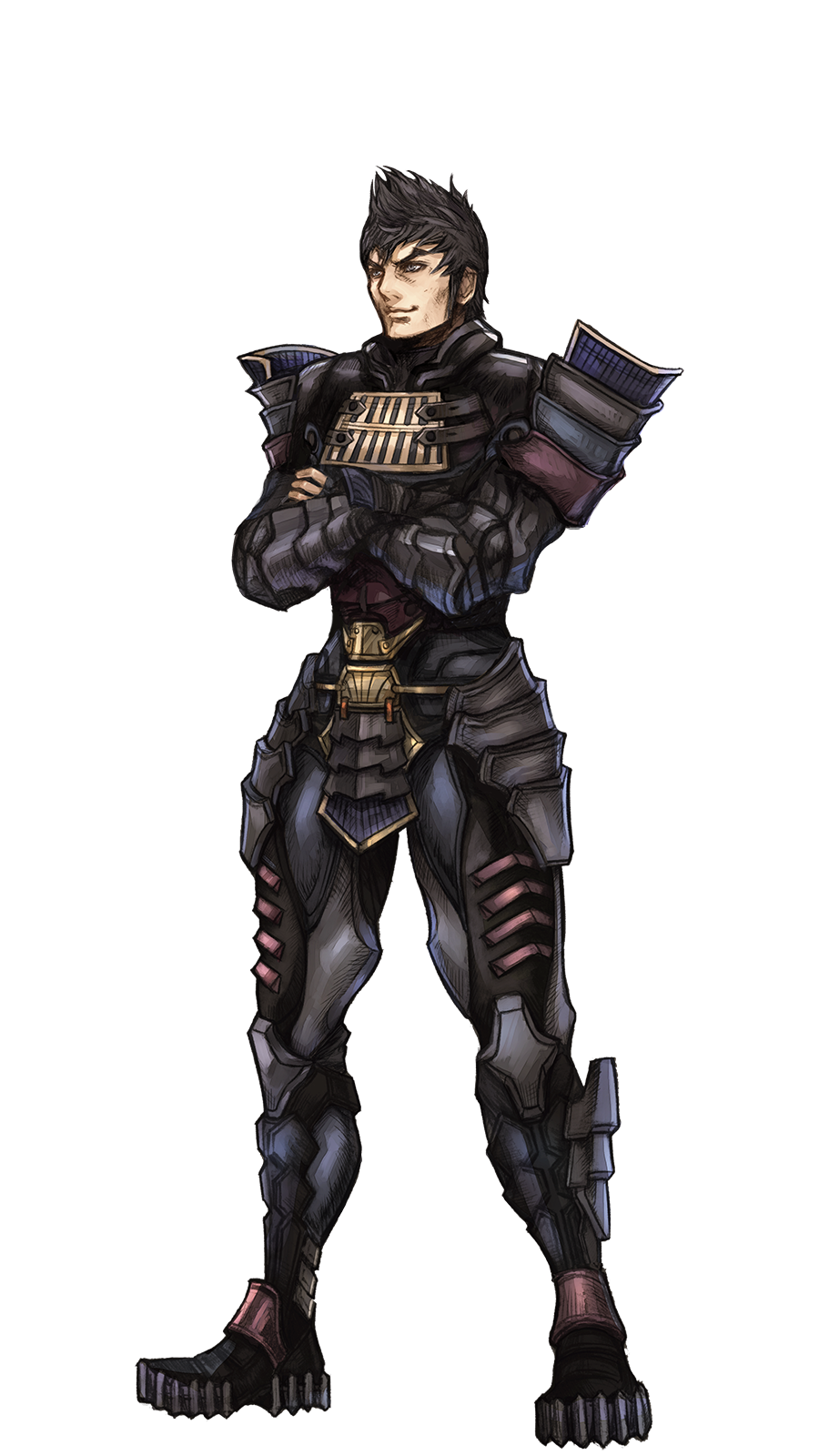 armor full_body highres male_focus metsu_(xenoblade) nomura_tetsuya official_art smile solo transparent_background xenoblade_(series) xenoblade_2