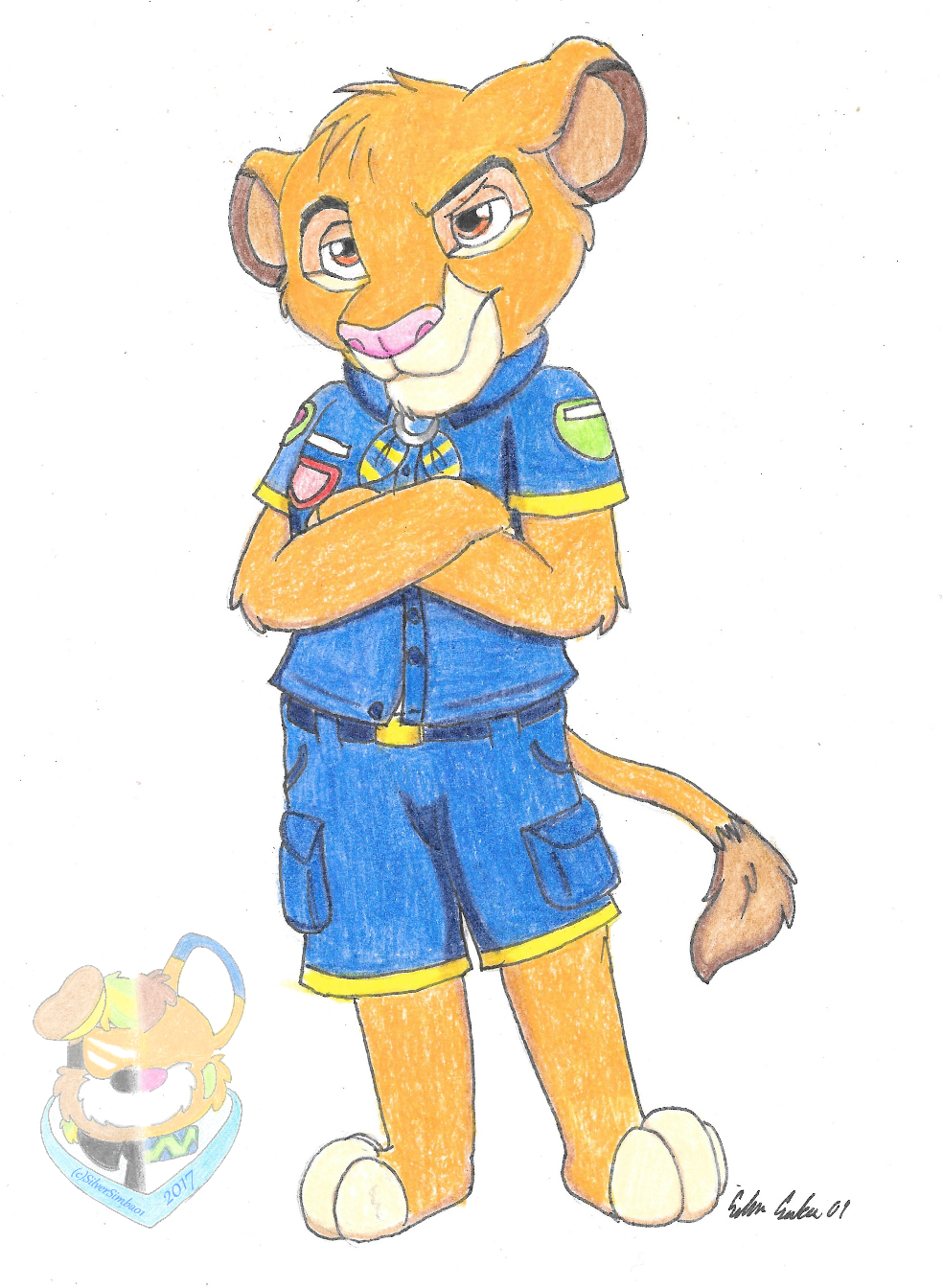 anthro badge boys_scout cat clothing cub disney feline fur lion male mammal movie_(disambiguation) safe scout silversimba01 simba simple_background the_lion_king unsure young