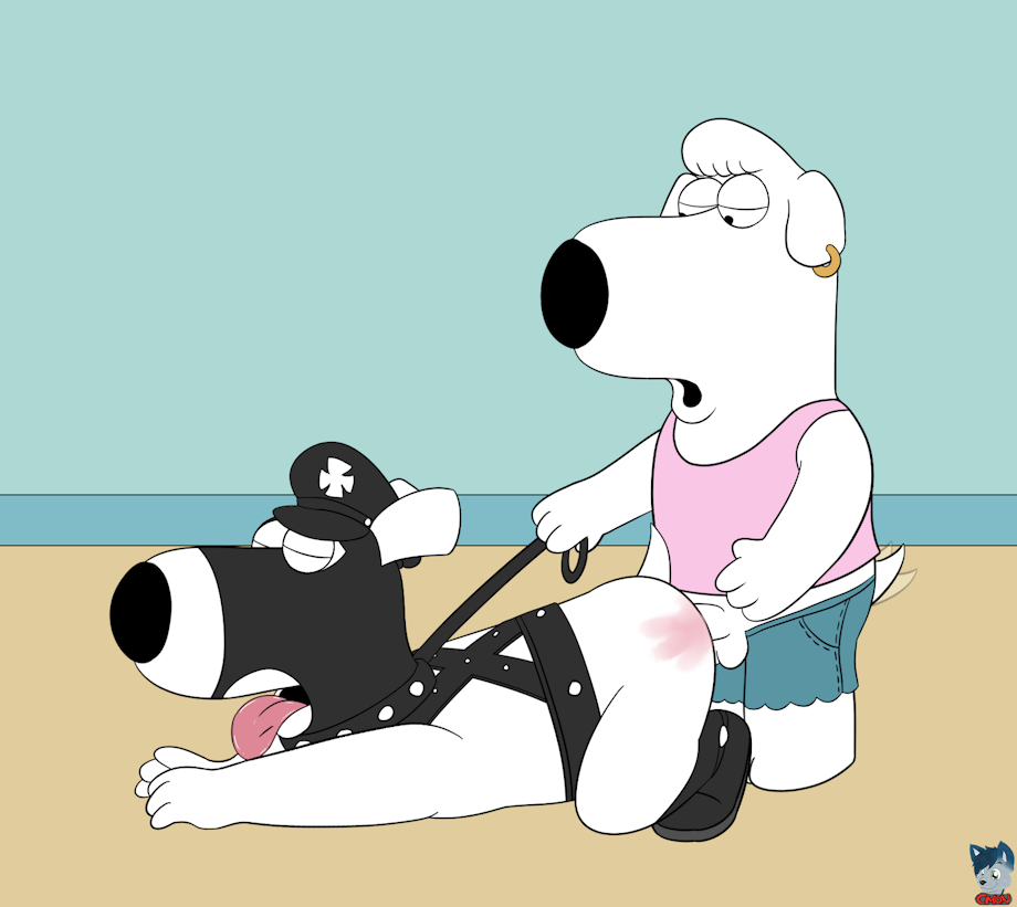 balls brian_griffin butt canine dog family_guy hand_print jasper_(family_guy) leather male male/male mammal penis spanking tongue tongue_out