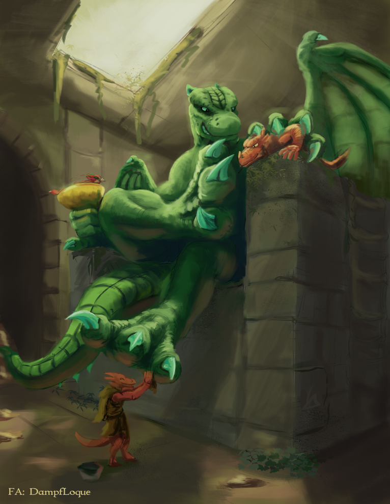chair dragon dungeons_&amp;_dragons kobold licking loque macro male micro paws swimming_in_goblet temple throne tongue tongue_out