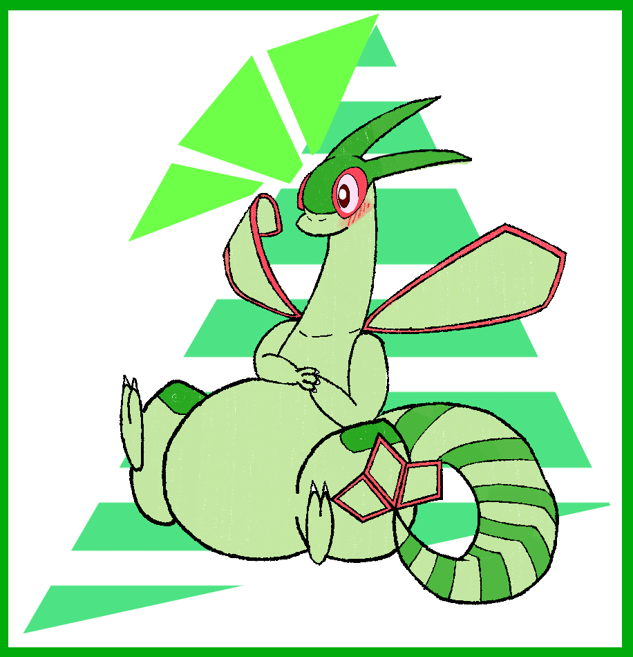 ambiguous_gender belly big_belly blush border cute dragon eyewear feral flygon goggles green_scales nintendo pok&eacute;mon pok&eacute;mon_(species) red_scales scales simple_background slightly_chubby solo thick_thighs video_games warp0fwrath white_background