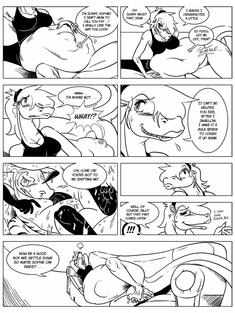 anthro cannibalism comic digestion dragon duo english_text female kernac male male/female oral_vore post_vore shyguy9 soft_vore sophie_(shyguy9) space_dragon text vore