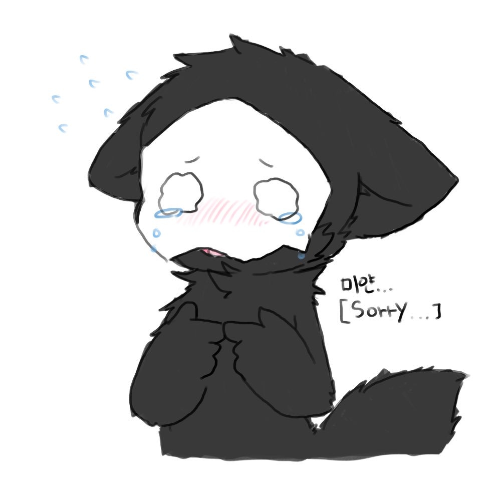 ambiguous_gender anthro black_fur black_tail canid canine canis changed_(video_game) chano crying cub english_text fur korean_text mammal puro_(changed) tears text wolf young
