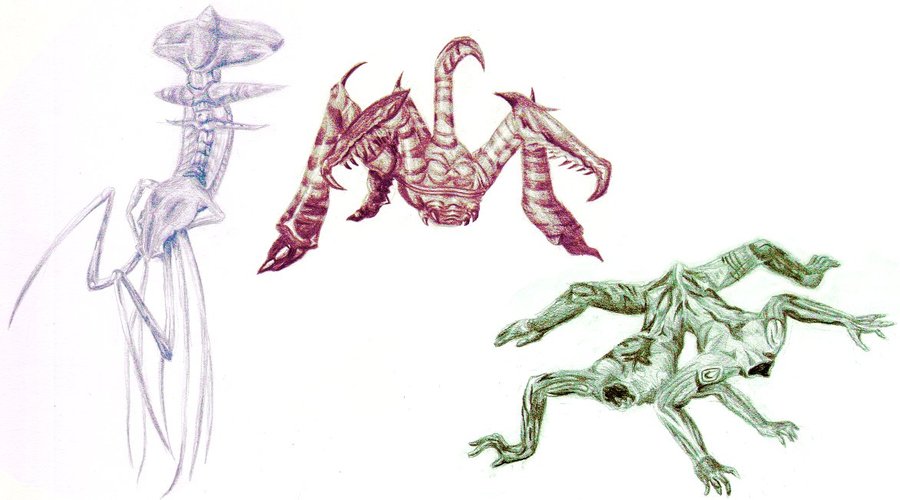 conjoined cosmic_horror eldritch_abomination eternal_darkness monster multiple_arms nintendo silicon_knights sketch tail tentacle white_background