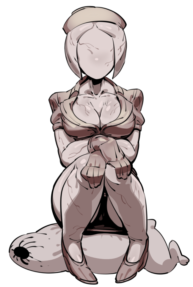 breasts bubble_head_nurse cleavage faceless faceless_female gloves hat large_breasts monster monster_girl no_humans numb_body nurse nurse_cap sido_(slipknot) silent_hill silent_hill_2 silent_hill_3