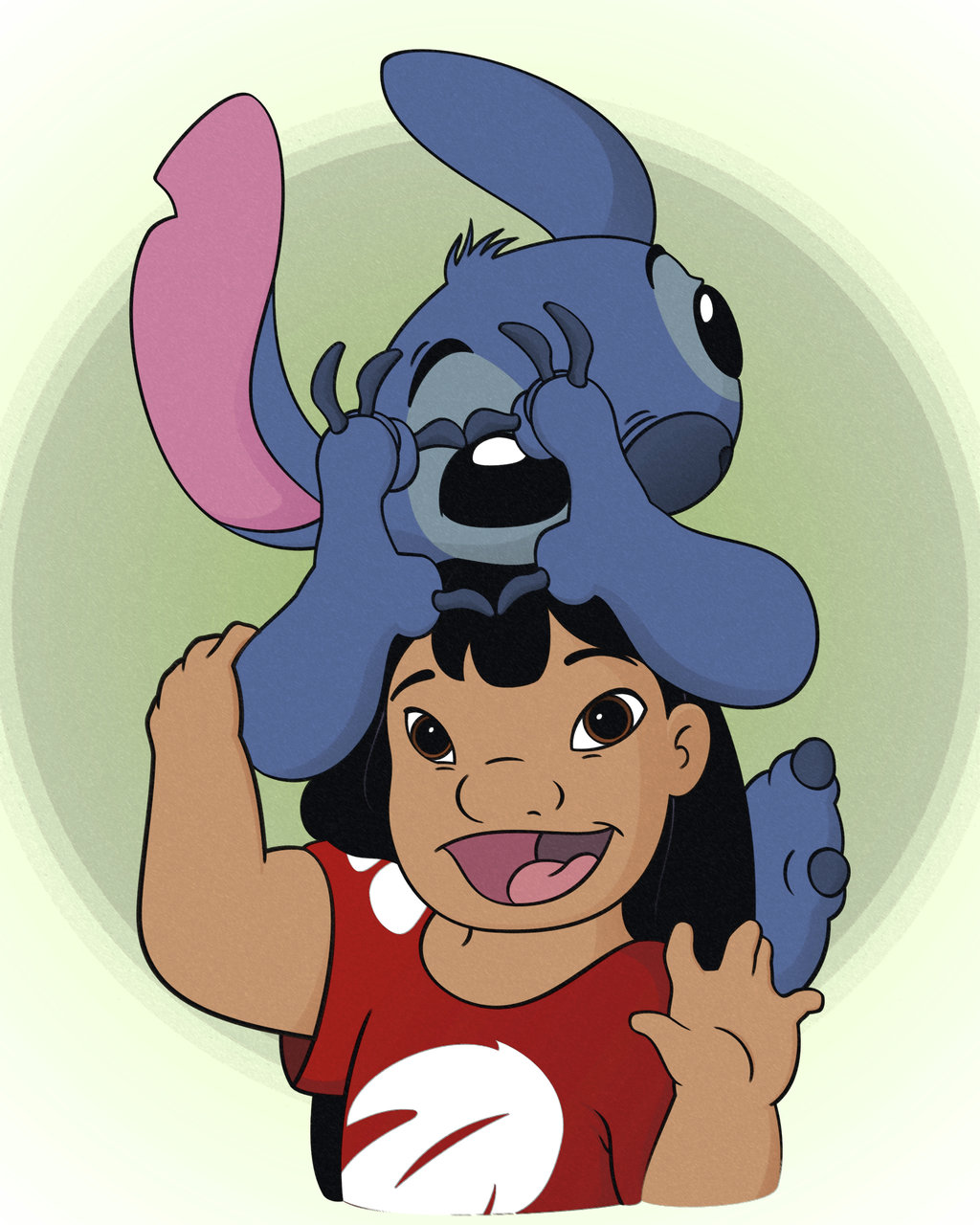 &lt;3 2017 4_fingers 5_fingers alien bangs black_eyes black_hair blue_claws blue_fur blue_nose brown_eyes carrying claws clothed clothing digital_drawing_(artwork) digital_media_(artwork) disney duo experiment_(species) fur green_background hair head_tuft hi_res human lilo_and_stitch lilo_pelekai long_hair looking_at_viewer mammal muumuu no_sclera notched_ear on_shoulders open_mouth open_smile simple_background smile stitch tap0330 toe_claws waving