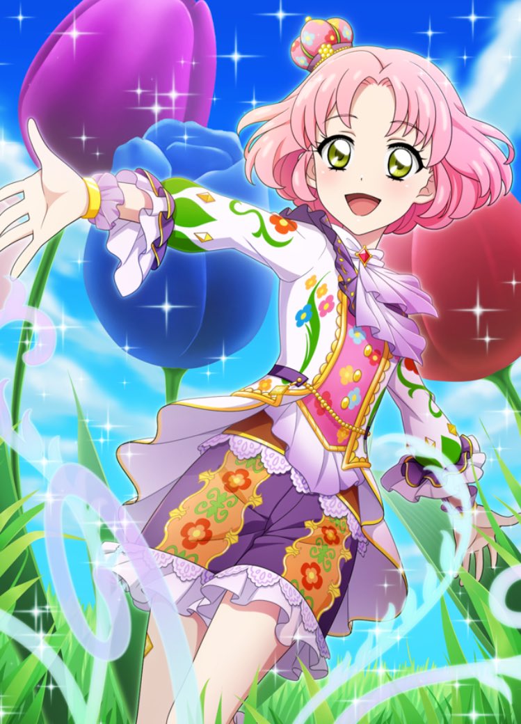 aikatsu! balloons blush dress green_eyes kitaouji_sakura pink_hair short_hair sky smile