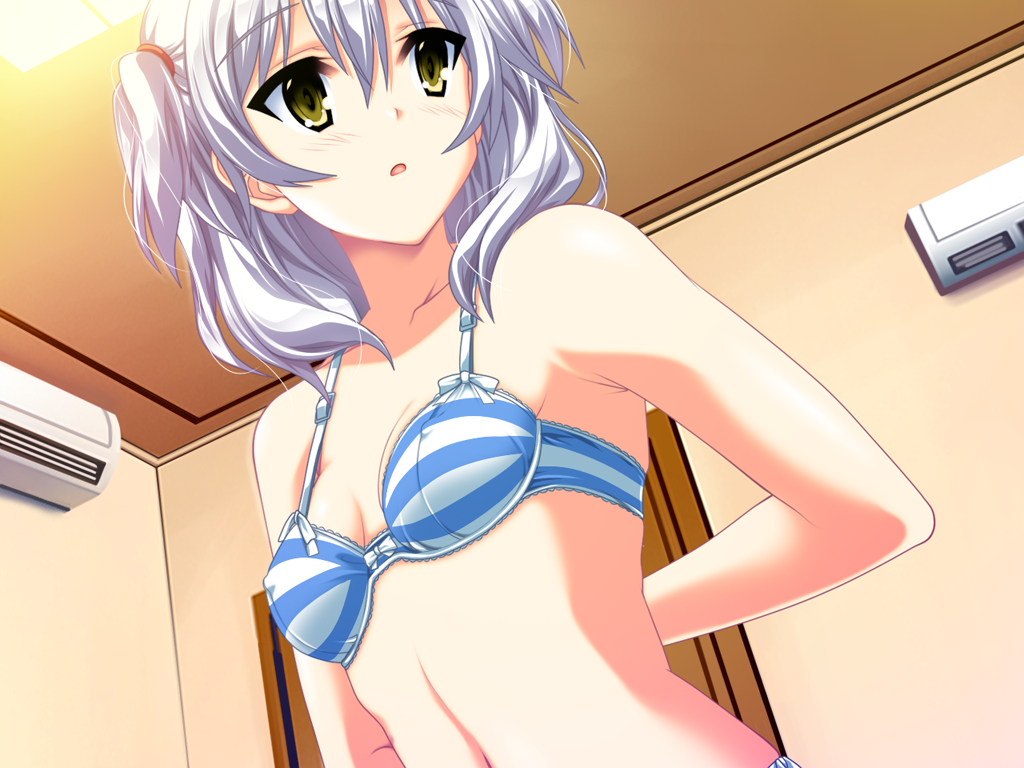 akaza andou_roza bra erect_nipples game_cg gray_hair henshin_3 may-be_soft underwear undressing