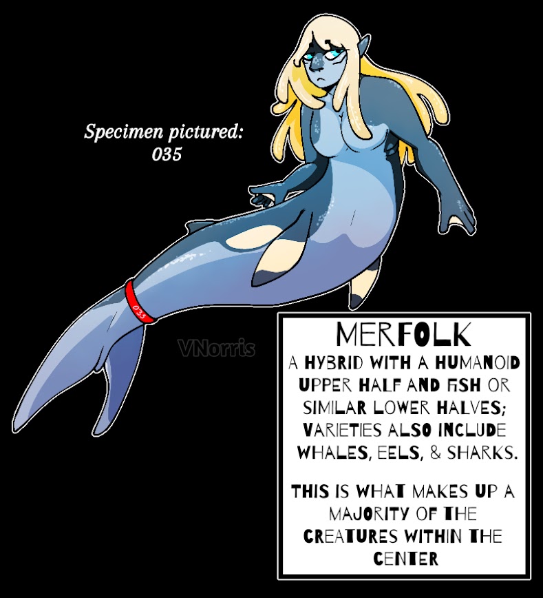 accessory blonde_hair blue_eyes cel_shading cetacean female fin furgonomics gill_hair gills hair humanoid jewelry mammal marine membrane_(anatomy) merfolk puppetmaster13uwu ring shaded solo specimen_035 split_form tail tail_accessory tail_jewelry tail_ring webbed_hands