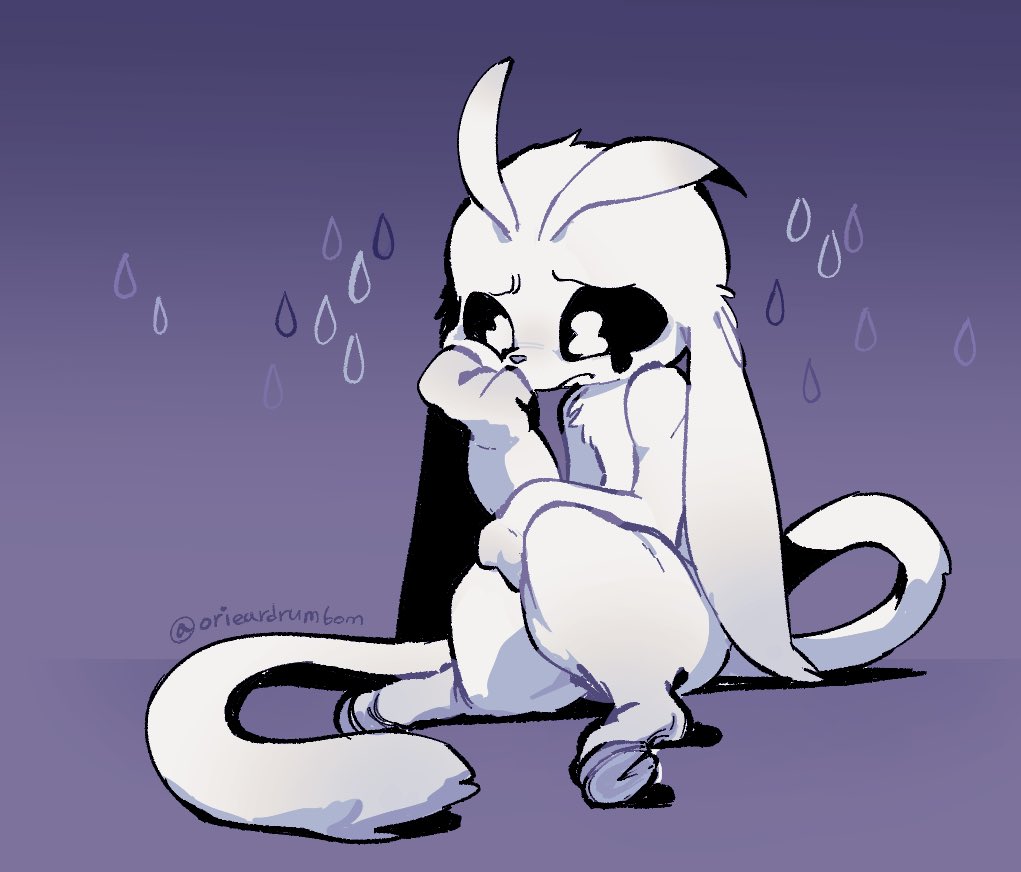 1280x720_(artist) 2023 3_fingers anthro black_sclera black_tears bodily_fluids fingers fur guardian_spirit hooves long_ears male ori_(ori) ori_(series) sad sitting solo tail tears text white_body white_eyes white_fur