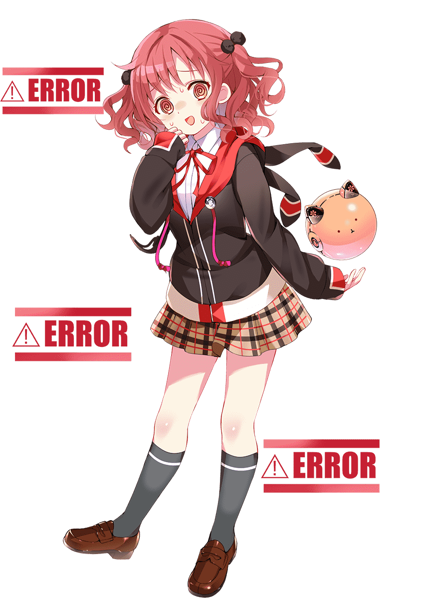 1girl @_@ alternate_costume alternate_hairstyle april_fools arm_at_side black_cardigan black_socks blush bright_pupils brown_footwear brown_skirt cardigan collared_shirt confused english_text error_message full_body gochuumon_wa_usagi_desu_ka? hair_ornament hand_up highres kneehighs koi_(koisan) loafers looking_at_viewer medium_hair miniskirt natsu_megumi neck_ribbon nervous_smile one_eye_closed open_mouth plaid plaid_skirt pleated_skirt pom_pom_(clothes) pom_pom_hair_ornament red_eyes red_hair red_ribbon ribbon school_uniform shirt shoes simple_background skirt sleeves_past_wrists smile socks standing sweatdrop transparent_background twintails wavy_hair white_shirt